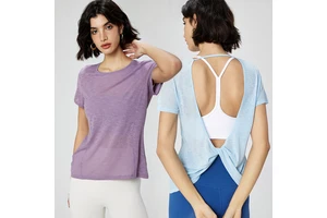 Open Twist Back Workout T-Shirts for Women Quick-Drying Sports Yoga Short Sleeve Top Athletic Running Active Wear