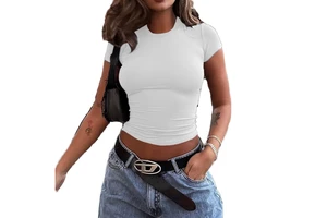Women's Fashion Brand T-Shirt O-Neck Slim Style with Round Shoulder Short Sleeves Printed Pattern Spandex Fabric Material Summer