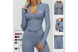 Customizable Women's Stand-Collar Zip-Up Yoga Jacket Fitted Quick-Dry Activewear for Outdoor Fitness Long Sleeve
