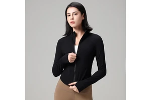 Women Slim Fit Long Sleeve Yoga Shirt Long Sleeve Zippered Stand Collar Gym Fitness Sports Workout Top Female Training Jackets