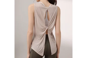 Viscose/Polyester Solid Simple Design Loose Sports Vest Women's Breathable Back Yoga Wear Blouse Running Fitness Sleeveless Top
