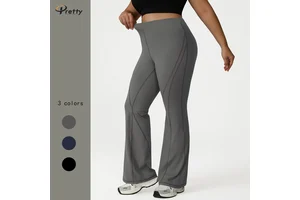 Women's Plus Size High-Waisted Yoga Pants with Slightly Flared Legs Suitable for Running Sports and Fitness.