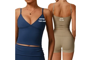 Fashion Athleisure Women High Elasticity Fitness V-Neck Sports Tank Top Adjustable Strap Yoga Crop Top