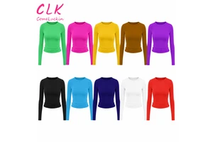 Women's Casual Long Sleeved Cropped Top T-shirt Solid Color Slim Fitting Pullover Custom Logo For Summer