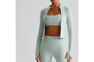 Custom Women Long Sleeve Gym Top Fitness Autumn Sports Ladies Stand Collar Full Zip up Yoga Tight Jacket