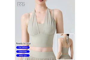Women's Halter Neck Yoga Tank Top Strappy Hollow Out Workout Camisole Backless Crisscross Sports Bra with Adjustable Ties