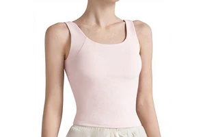 High-intensity Threaded Breathable Spandex/Nylon Sports Vest Women's Fixed Cup U-neck Autumn Yoga Fitness Top Outerwear