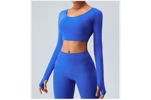 Women's Quick-Drying Seamless Long-Sleeved Yoga Sets Cross-Back Yoga Tops for Running Sports Workout Top
