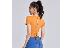 Wholesale Four-way Stretch Women's Yoga Top Trendy Lightweight Breathable Seamless Plain T Shirt in Plus Sizes