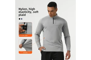 Nylon Half-Zip Sports Top for Men High-Elastic Fitness Training Running Clothing Stand-Up Collar