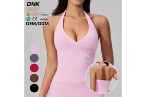 FBX2557-2 Custom logo Skinny Sexy Deep V Neck Halter Removable Pads Bra Slim Fit Workout Training Yoga Gym Crop Tank Top Women