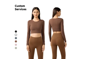 Women's New Slim Fit Sports Long Sleeves Yoga Tops Chest Pads for Running Fitness Seamless Logo on Front-Daw197