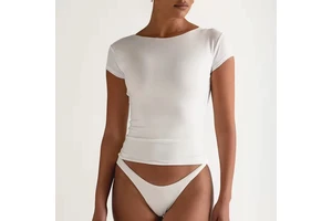 Custom 4-Way Stretch Women Sportswear Low Back Short Sleeve Active Yoga Tops Compression Soft Tight Fit Crop Gym T Shirts