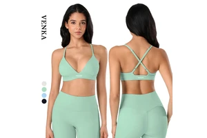 Anti-Shock Push up Top Women Cross Beautiful Back Adjustable Straps Sportswear Deep V-Neck Halter Running Sports Gym Yoga Bra