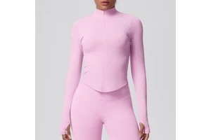 Cross-border Women's Adult Seamless Solid Color Tight High-elastic Breathable Stand-collar Zipper Jacket Spandex/Nylon Yoga Top