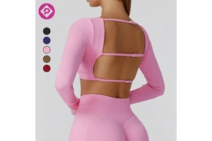 Hollow Back Long Sleeve Breathable Quick-drying Gym Wear Women Nude Fitness Tight Training Yoga Top