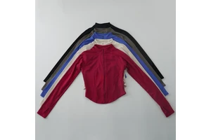 JK3638 Athletic Yoga Top Jacket Autumn Winter Slim Fit Long Sleeve Stand Collar Zipper Print Fitness Clothing for Running