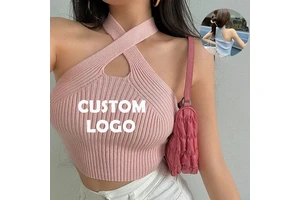 Fashion Streetwear Knitted Comfortable Soft Slim Gym Sexy Yoga Vest Cross Strap Off Shoulder Halter Sport Tank Top Women