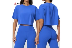 3091 Sports Short-sleeve Yoga Top Cropped Loose-fit Round-neck T-shirt Running Fitness Sweat-Wicking T Shirt