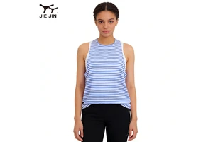 JIEJIN Manufacturer Women Sleeveless Loose Round Neck Stretchy Yoga Top T-Shirt With Mesh