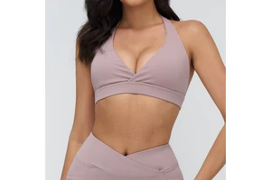 TongJoes Cross-Border Barely There Breathable High Support Yoga Sports Bra Cross V-Neck Fashionable Back Nylon Fitness Front