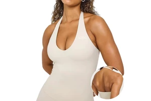 LY New Janya Women's Deep V Neck Lightweight Sweat-Wicking Spandex/Nylon Four-Way Stretch Sleeveless Backless Gym Yoga Top
