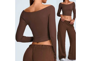 Women Off Shoulder Long Sleeve Yoga Top Tight Fit Sport T-Shirt for Running Gym Fitness Training Activewear Workout Shirt