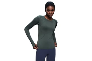 Autumn Winter New Breathable Lightweight for Women's Sports Top Stretch Slim Running Fitness Leisure Yoga Solid Nine Quarter