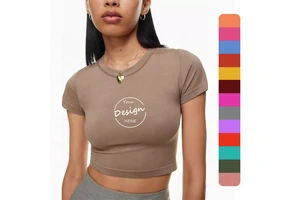 Women's Crop Organic Cotton Spandex Custom Blank Baby T-Shirt Slim Fit Brown Round Neck T-Shirt Graphic Crop Top Women