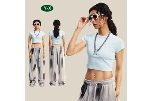 Y-X Hot Sale Slim Fit Summer Casual Round Neck Crop Top Custom logo Fitted Girls Women Baby Tees Tops T-shirts