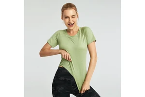 High Quality Summer Short Sleeve Jogging Jersey T-Shirt ,Custom Green Crew Neck Yoga Tops Activewear Hiking Tee Shirts for Women