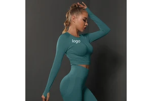 OEM New Breathable Spandex/Nylon Four-Way Stretch Solid Blouse Fitness Sports Hollow Tight-fitting Women's Long Sleeve for Gym