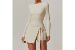 New Good Quality Quick Dry Workout Outfit Women Gym Fitness Wear Apparel Yoga Long Sleeves Top And Skirt Sets Sportswear Dress