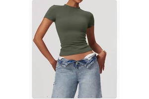 High Elastic Breathable Solid Workout T-Shirt Short Sleeve Slim Fit Tops Seamless Fitness Quick Dry Yoga Top for Women