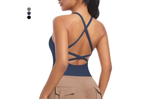 Women's Halter Crop Top V Neck Workout Going Out Tank Top Sleeveless Cross Back Trendy Sexy Performance Yoga Fitness Camisole