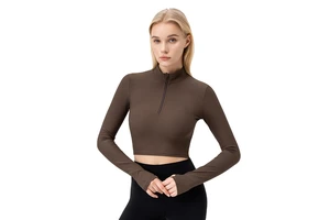 New Style Stand Collar Zipper Fashion Sport Top Slim Long-Sleeved Jackets Yoga Wrap Top Sexy Tops for Women