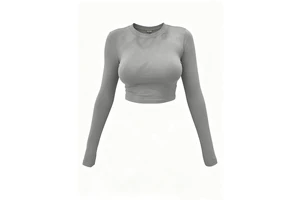 Nylon Y2K Custom Logo Round Neck Top For Women Breathable Summer Long Sleeve Tee Shirt Sexy Femme Clothing