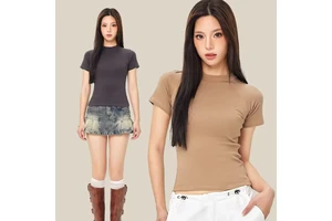 2024 Spring And Summer Round Neck Plug Sleeve T-shirt Women Spice Girls Solid Color Tops Slim Short Short Sleeve