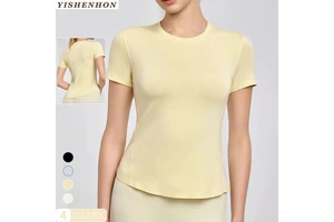 YISHENHON Custom Women's Summer Sportswear Lightweight Yoga T-Shirt with Slim Fit & Loose Casual Sport Short Sleeves