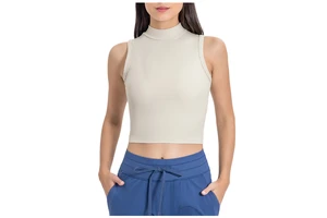 High collar, bare back, breathable, beautiful yoga clothing, moisture wicking, running and fitness sports vest for women