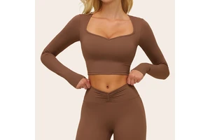 Square Collar High Elastic Tight Slim Sport Comfortable Yoga Long Sleeve Crops Top for Woman
