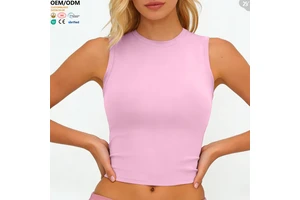 ABX8002-3 Women Round Neck Sleeveless Cropp Tank Top Seamless Form Fitting Workout Tops Breathable Athletic Yoga Shirts for Gym