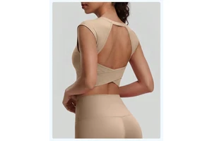 Bestseller Breathable Sweat-Wicking Spandex/Nylon Crew Neck Solid Color Backless Tank Top for Women Fitness Yoga Gym