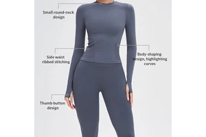 Custom Yoga Sets Wholesale Seamless Yoga Long-sleeved Round Neck Tight-fitting Sports Yoga Clothes Fitness T-shirt Women Sports