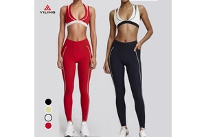 Yiling Factory Direct Womens Yoga Bra Color Block V Neck Padded Tank Top High-Stretch Hip Lifting Quick Dry Workout Set