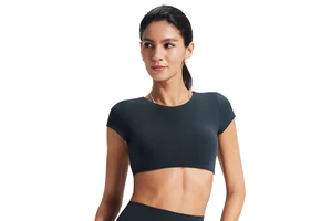 Yoga T-Shirt Women's Backless Crew Neck Workout Top Lightweight Breathable Double-Stitched Cut Pilates Short Sleeves