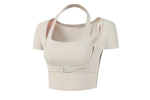 Women's Breathable Padded Short-sleeved Yoga Top Tight-fitting Yoga Bra Quick-drying Sportswear