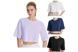 Summer Custom Logo Yoga T-Shirt Spandex Cotton Women's Loose Breathable Cropped Sleeveless Crew Neck Workout for Running & Gym