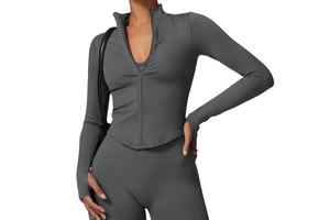 Women Yoga Jacket Long Sleeve Stretch Breathable Quick Dry Running Workout Top Slim Fit Yoga Shirts