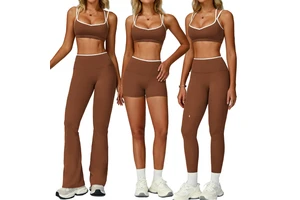 2026 New Design 4pcs Soft Fabric Breathable Quick Dry Workout Sets Women Cross Beauty Back Tops Fashion Outdoor Gym Wear Solid